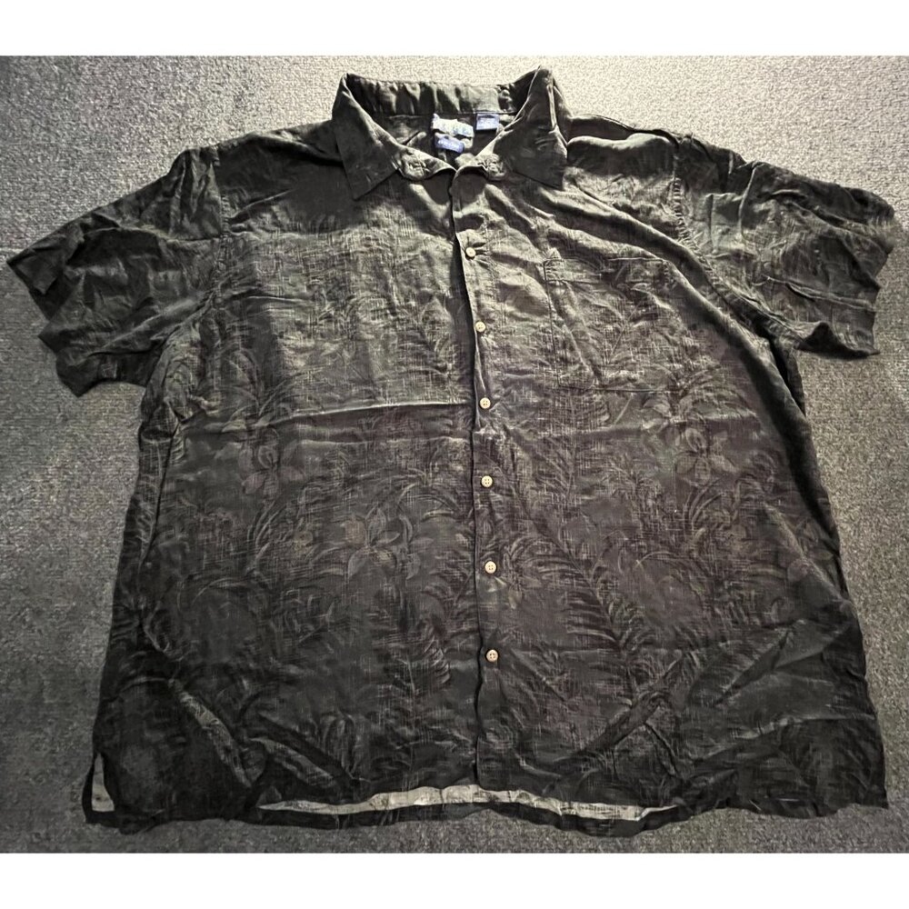 campia button up shirt size 4xl hawaiian black short sleeve easy care rayon coll